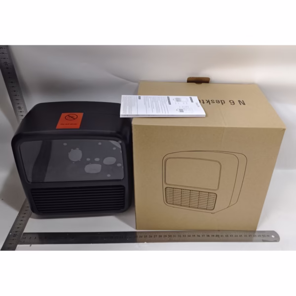 Mini Aeroterma Portabila, Flippy, Display LCD, Flacara Tip Semineu, 1500W, 2 Trepte, Oprire Automata, 22 x 22 x 15 cm, Negru - imagine 3