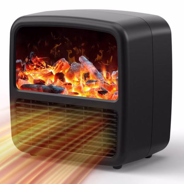 Mini Aeroterma Portabila, Flippy, Display LCD, Flacara Tip Semineu, 1500W, 2 Trepte, Oprire Automata, 22 x 22 x 15 cm, Negru - imagine 1