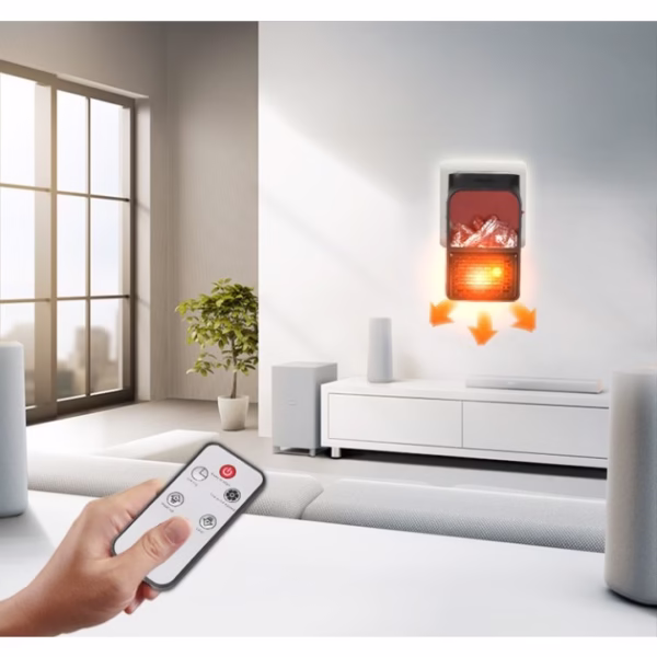 Mini Aeroterma Puternica Portabila Flippy, Putere 1000W, Mini radiator electric cu Display LCD, efect de semineu si flacara, cu telecomanda - imagine 8