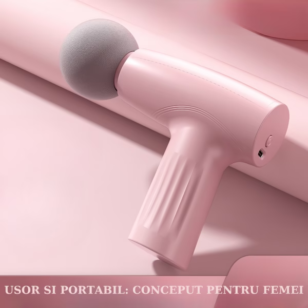 Mini Aparat de Masaj, Flippy, Tip Pistol, Incarcare USB Tip C, Portabil, Pentru Relaxare Musculara, Autonomie 120 Min, 3 Trepte de Viteza, Roz - imagine 5