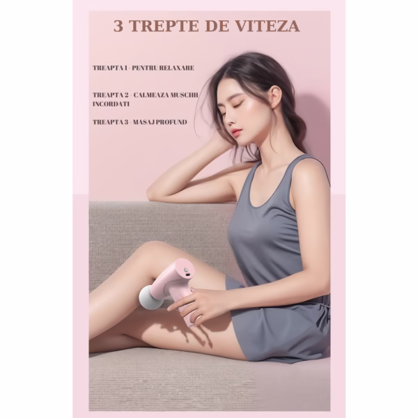 Mini Aparat de Masaj, Flippy, Tip Pistol, Incarcare USB Tip C, Portabil, Pentru Relaxare Musculara, Autonomie 120 Min, 3 Trepte de Viteza, Roz - imagine 8