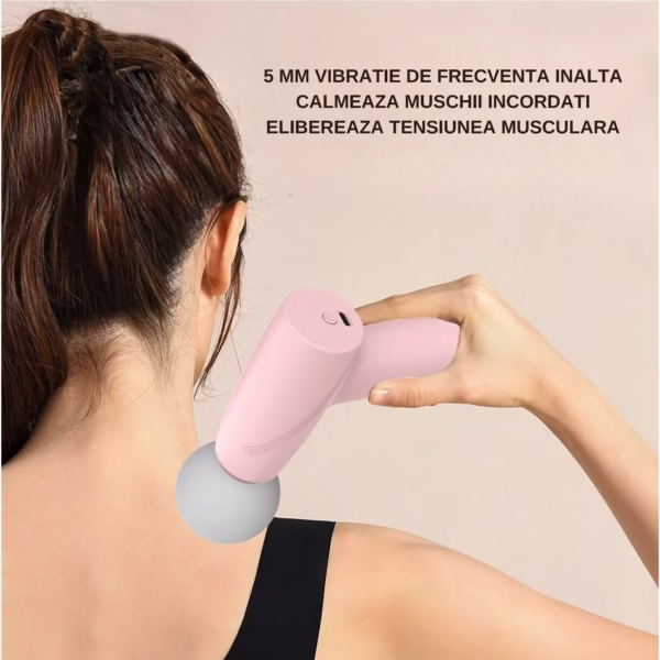 Mini Aparat de Masaj, Flippy, Tip Pistol, Incarcare USB Tip C, Portabil, Pentru Relaxare Musculara, Autonomie 120 Min, 3 Trepte de Viteza, Roz - imagine 9