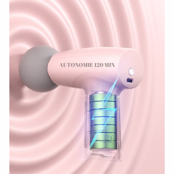 Mini Aparat de Masaj, Flippy, Tip Pistol, Incarcare USB Tip C, Portabil, Pentru Relaxare Musculara, Autonomie 120 Min, 3 Trepte de Viteza, Roz - imagine 12