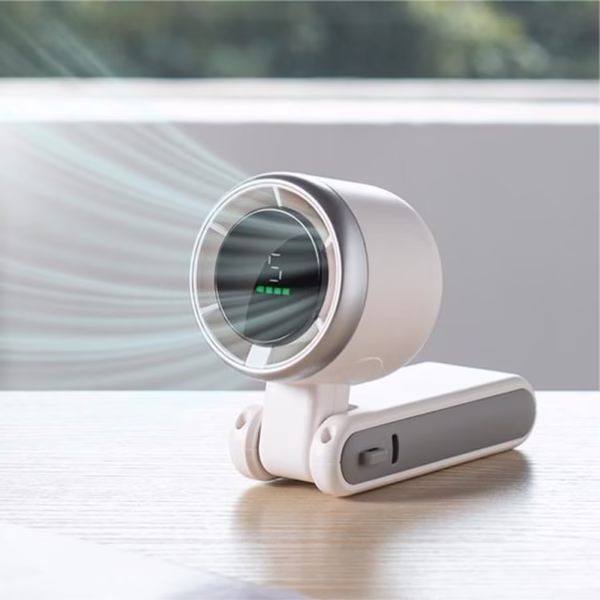Mini Ventilator Portabil, Flippy, 5 Trepte de Viteza, Afisaj Digital, Incarcare USB, 5V, 2A, 5.95 x 5.2 x 17.2 cm, Alb - imagine 7