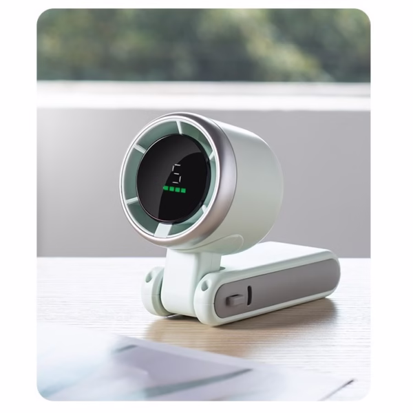 Mini Ventilator Portabil, Flippy, 5 Trepte de Viteza, Afisaj Digital, Incarcare USB, 5V, 2A, 5.95 x 5.2 x 17.2 cm, Verde - imagine 4