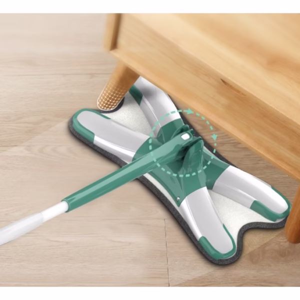 Mop Plat cu Laveta din Microfibra, Flippy, Pentru Uz Casnic, Sistem de Stoarcere X, Tija Telescopica 140 cm, Rotire 360°,38 x 140 cm, Verde - imagine 3