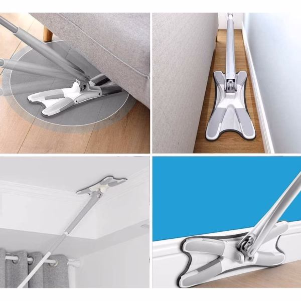 Mop Plat cu Laveta din Microfibra, Flippy, Pentru Uz Casnic, Sistem de Stoarcere X, Tija Telescopica 140 cm, Rotire 360°,38 x 140 cm, Verde - imagine 6