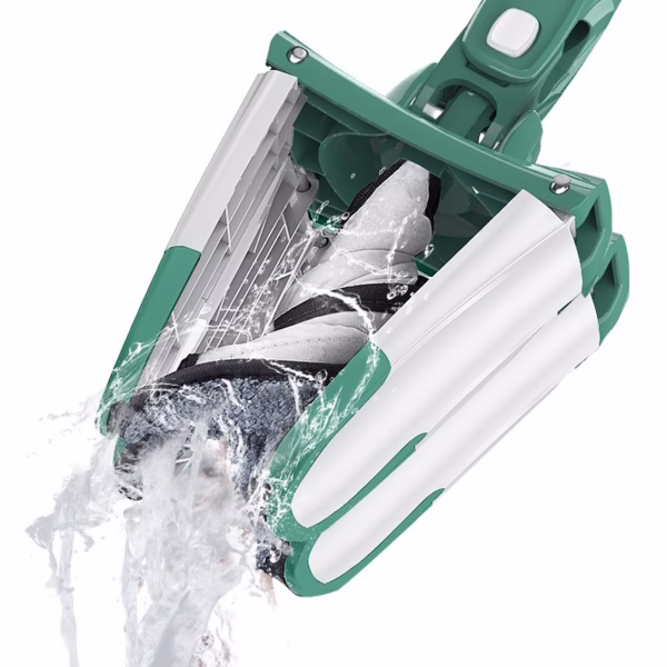 Mop Plat cu Laveta din Microfibra, Flippy, Pentru Uz Casnic, Sistem de Stoarcere X, Tija Telescopica 140 cm, Rotire 360°,38 x 140 cm, Verde - imagine 12