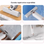 Mop de mana Flippy, mini-portabil, cu sistem de stoarcere, dispozitiv de curatat manual, cu burete absorbant, material PVA, multisuprafete si geamuri, 29.5 x 15.5 cm, alb - imagine 2
