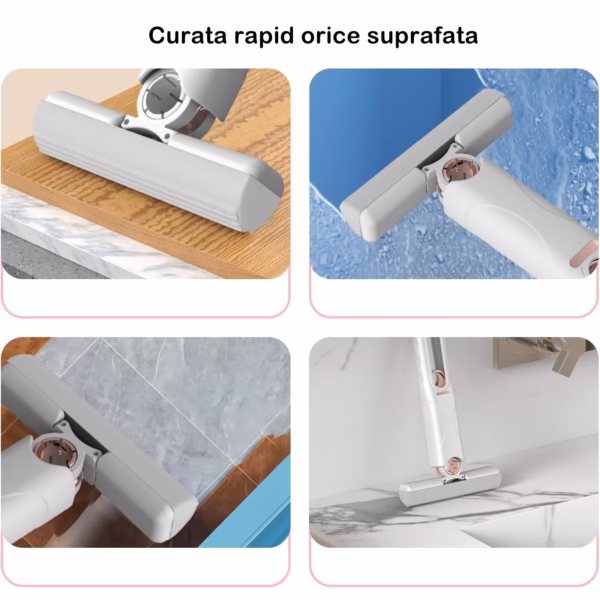 Mop de mana Flippy, mini-portabil, cu sistem de stoarcere, dispozitiv de curatat manual, cu burete absorbant, material PVA, multisuprafete si geamuri, 29.5 x 15.5 cm, alb - imagine 2