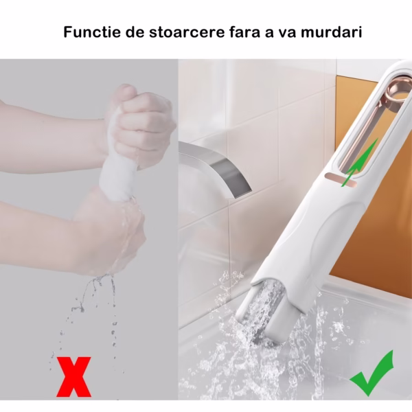 Mop de mana Flippy, mini-portabil, cu sistem de stoarcere, dispozitiv de curatat manual, cu burete absorbant, material PVA, multisuprafete si geamuri, 29.5 x 15.5 cm, alb - imagine 5