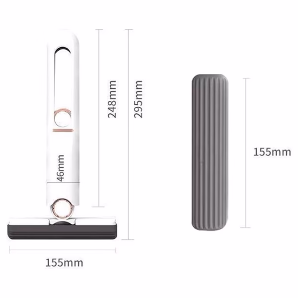 Mop de mana Flippy, mini-portabil, cu sistem de stoarcere, dispozitiv de curatat manual, cu burete absorbant, material PVA, multisuprafete si geamuri, 29.5 x 15.5 cm, alb - imagine 7