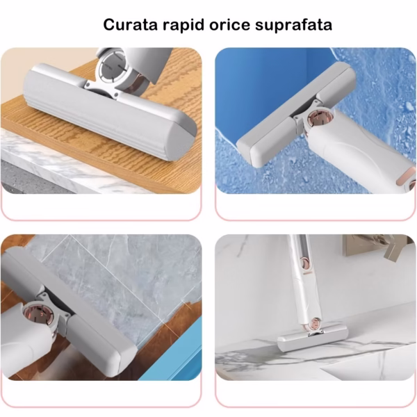 Mop de Mana Flippy, Mini-Portabil, cu Sistem de Stoarcere, Dispozitiv de Curatat Manual, cu Burete Absorbant, din PVA, 29.5 x 15.5 cm, 3 Rezerve, Alb - imagine 7