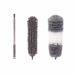 Mop din Microfibra pentru Curatenie, Flippy, Set 2 Capete Detasabil, Mop din Microfibra, Pamatuf pentru Praf, Maner Extensibil, EVA, Impachetate in Sac cu Fermoar, Gri
