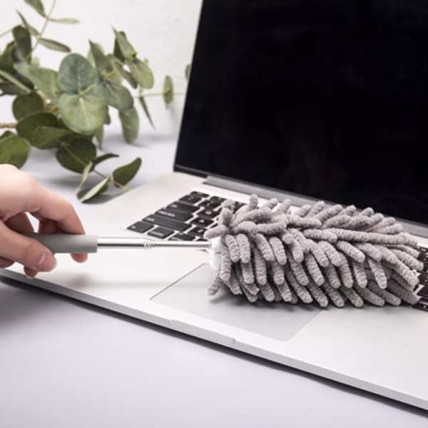 Mop din Microfibra pentru Curatenie, Flippy, Set 3 Capete Detasabil, Mop din Microfibra, Pamatuf pentru Praf, Mini Perie, Maner Extensibil, EVA, Impachetate in Sac cu Fermoar, Gri - imagine 3