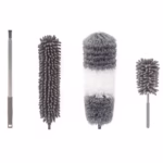 Mop din Microfibra pentru Curatenie, Flippy, Set 3 Capete Detasabil, Mop din Microfibra, Pamatuf pentru Praf, Mini Perie, Maner Extensibil, EVA, Impachetate in Sac cu Fermoar, Gri