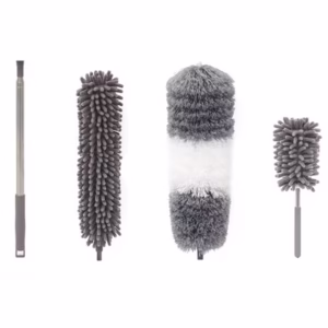 Mop din Microfibra pentru Curatenie, Flippy, Set 3 Capete Detasabil, Mop din Microfibra, Pamatuf pentru Praf, Mini Perie, Maner Extensibil, EVA, Impachetate in Sac cu Fermoar, Gri