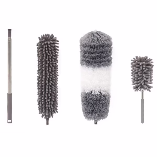 Mop din Microfibra pentru Curatenie, Flippy, Set 3 Capete Detasabil, Mop din Microfibra, Pamatuf pentru Praf, Mini Perie, Maner Extensibil, EVA, Impachetate in Sac cu Fermoar, Gri - imagine 1