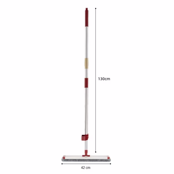 Mop Plat cu Laveta din Microfibra, Flippy, Pentru Uz Casnic, cu 2 Lavete Incluse, Sistem de Stoarcere, Tija Telescopica 130 cm, Rotire 360°, 42 x 130 cm, Rosu - imagine 2
