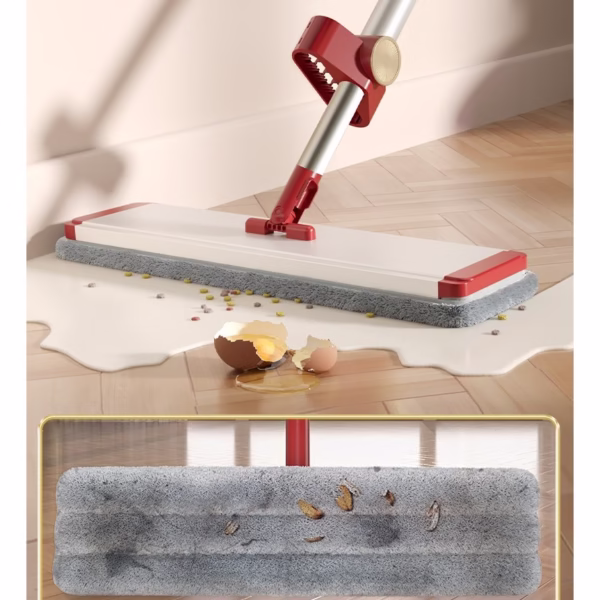 Mop Plat cu Laveta din Microfibra, Flippy, Pentru Uz Casnic, cu 2 Lavete Incluse, Sistem de Stoarcere, Tija Telescopica 130 cm, Rotire 360°, 42 x 130 cm, Rosu - imagine 5