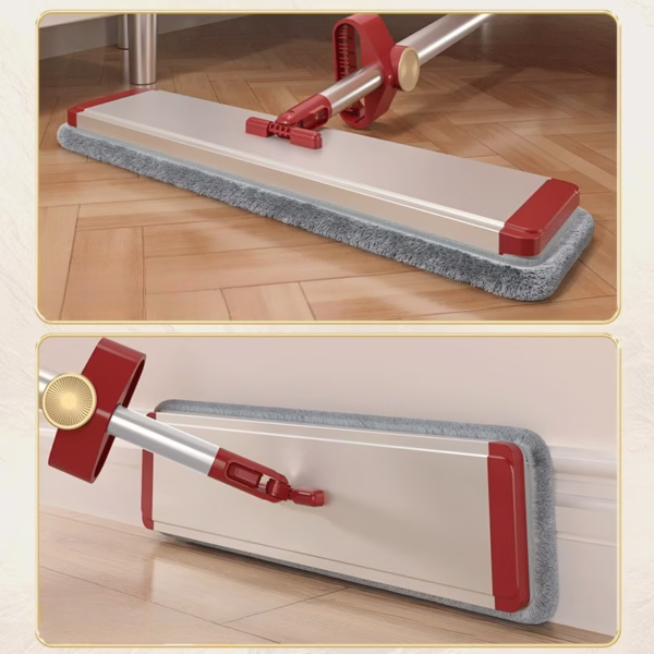 Mop Plat cu Laveta din Microfibra, Flippy, Pentru Uz Casnic, cu 2 Lavete Incluse, Sistem de Stoarcere, Tija Telescopica 130 cm, Rotire 360°, 42 x 130 cm, Rosu - imagine 7