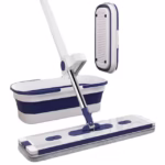 Mop Plat, Flippy, cu Galeata Pliabila, 2 Rezerve din Microfibra, 127 cm Tija Telescopica, Utilizare Umeda/Uscata, Recipient Lichid, Albastru
