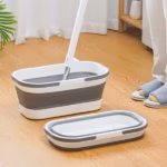 Mop Plat, Flippy, cu Galeata Pliabila, 2 Rezerve din Microfibra, 127 cm Tija Telescopica, Utilizare Umeda/Uscata, Recipient Lichid, Gri - imagine 4