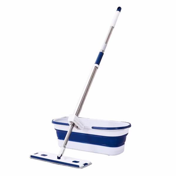 Mop Plat, Flippy, cu Galeata Pliabila, 2 Rezerve din Microfibra, 127 cm Tija Telescopica, Utilizare Umeda/Uscata, Recipient Lichid, Albastru - imagine 4