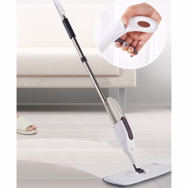 Mop plat, Flippy, cu pulverizator, pentru uz casnic, plastic, rezerva de mop din microfibra, 125x40 cm, Alb/Mov - imagine 3