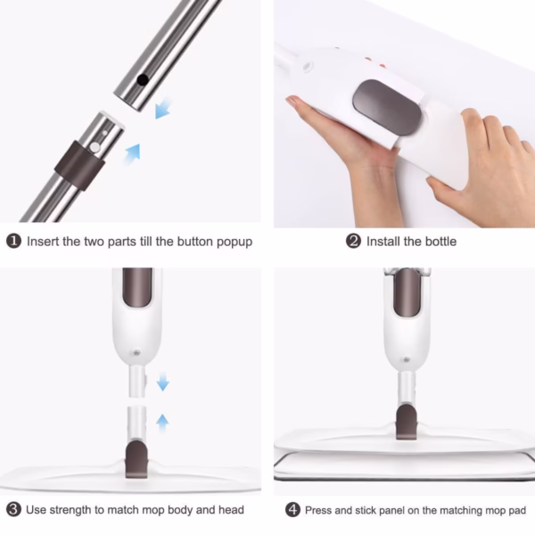 Mop plat, Flippy, cu pulverizator, pentru uz casnic, plastic, rezerva de mop din microfibra, 125x40 cm, Alb/Mov - imagine 7