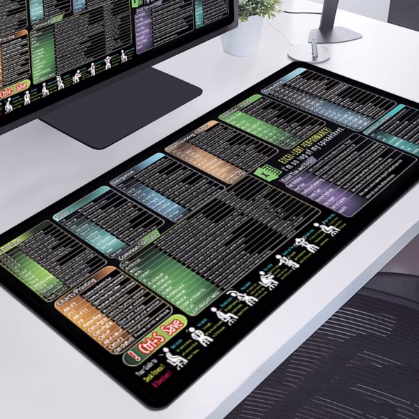 Mousepad cu Suport Tastatura, Flippy, Covoras pentru Masa de Birou cu Formule si Scurtaturi pentru Excel, Rezistent la Zgirieturi si Antiderapant 90 x 40 cm, Model 1 Negru - imagine 3