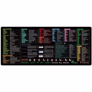 Mousepad cu Suport Tastatura, Flippy, Covoras pentru Masa de Birou cu Formule si Scurtaturi pentru Excel, Rezistent la Zgirieturi si Antiderapant 90 x 40 cm, Model 2, Negru