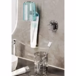 Suport Multifunctional 2 in 1, Pahar si Suport pentru Periuta de Dinti, Flippy, Plastic, Dimensiune: 10.4 x 7.3 x 7.3 cm, Maro Galbui - imagine 5