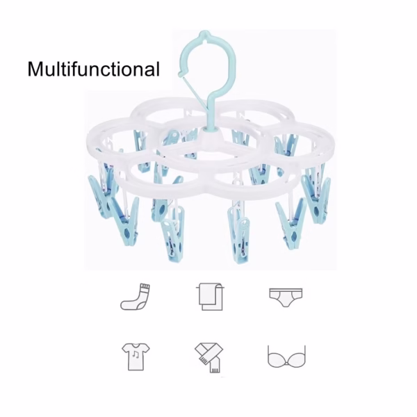 Uscator de Rufe Suspendat Flippy, cu 16 Carlige, Rotire 360 Grade, Mateiral Plastic, Usor de Depozitat, Multifunctional, 26 x 21 cm, Albastru - imagine 3