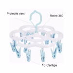 Uscator de Rufe Suspendat Flippy, cu 16 Carlige, Rotire 360 Grade, Mateiral Plastic, Usor de Depozitat, Multifunctional, 26 x 21 cm, Albastru - imagine 4