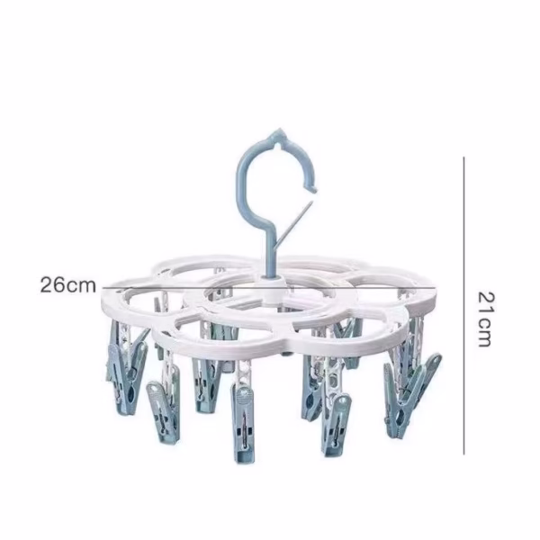 Uscator de Rufe Suspendat Flippy, cu 16 Carlige, Rotire 360 Grade, Mateiral Plastic, Usor de Depozitat, Multifunctional, 26 x 21 cm, Albastru - imagine 5