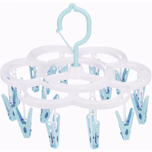 Uscator de Rufe Suspendat Flippy, cu 16 Carlige, Rotire 360 Grade, Mateiral Plastic, Usor de Depozitat, Multifunctional, 26 x 21 cm, Albastru - imagine 1