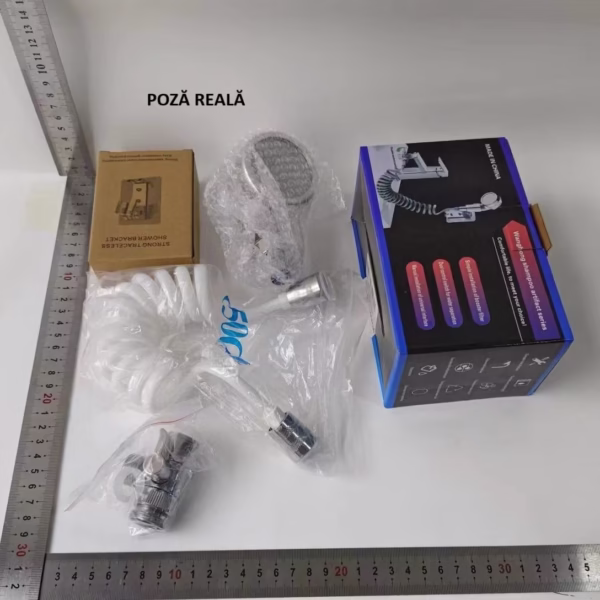 Set Extensie de Dus, Flippy, pentru Baterie Baie sau Bucatarie, 4 Piese, Filtru de Ioni Negativi, Furtun Flexibil de 1.5 Metri, Argintiu - imagine 7