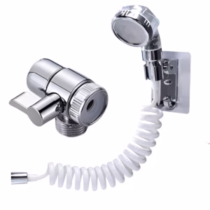Set Extensie de Dus, Flippy, pentru Baterie Baie sau Bucatarie, 4 Piese, Filtru de Ioni Negativi, Furtun Flexibil de 1.5 Metri, Argintiu