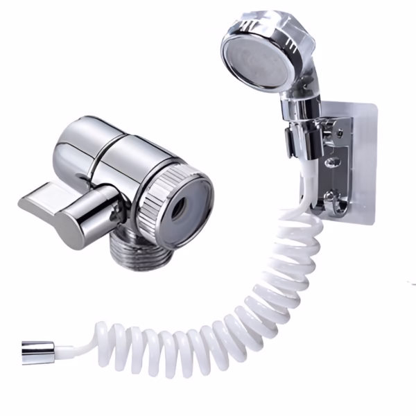 Set Extensie de Dus, Flippy, pentru Baterie Baie sau Bucatarie, 4 Piese, Filtru de Ioni Negativi, Furtun Flexibil de 1.5 Metri, Argintiu - imagine 1