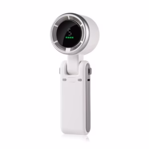 Mini Ventilator Portabil, Flippy, 5 Trepte de Viteza, Afisaj Digital, Incarcare USB, 5V, 2A, 5.95 x 5.2 x 17.2 cm, Alb