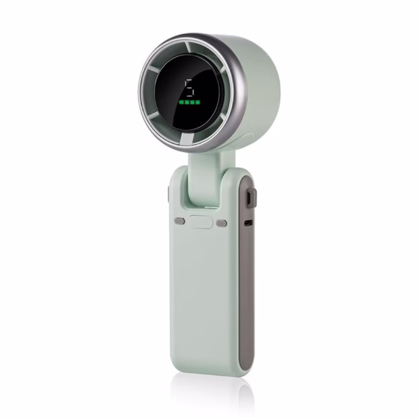 Mini Ventilator Portabil, Flippy, 5 Trepte de Viteza, Afisaj Digital, Incarcare USB, 5V, 2A, 5.95 x 5.2 x 17.2 cm, Verde - imagine 1