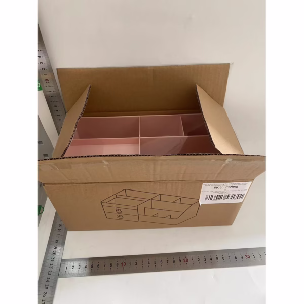 Cutie de Depozitare pentru Birou, Flippy, Pentru Makeup, Papetarie, Organizator Cosmetice, 2 Sertare si Compartimente Multiple, Model Iepuras, Plastic, 27.5x15.5x12 cm, Roz - imagine 2