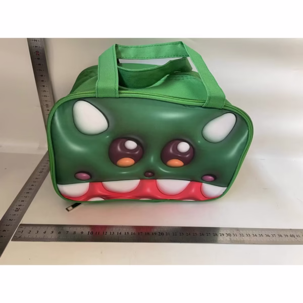 Geantă Frigorifică, Flippy, cu Desene Animat 3D, Portabilă pentru Copii, de Prânz, din Pânză Oxford, 27.5x18x20 cm, Model Crocodil, Verde - imagine 2