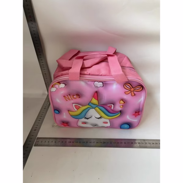Geantă Frigorifică, Flippy, cu Desene Animat 3D, Portabilă pentru Copii, de Prânz, din Pânză Oxford, 27.5x18x20 cm, Model Unicorn, Roz - imagine 2