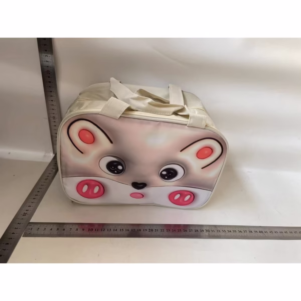 Geantă Frigorifică, Flippy, cu Desene Animat 3D, Portabilă pentru Copii, de Prânz, din Pânză Oxford, 27.5x18x20 cm, Model Soricel, Bej - imagine 2