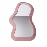 Oglinda de Perete, Flippy, Decorativa, pentru Baie, Dormitor, Sufragerie, Model Minimalist, Forma Asimetrica, 40.3x26 cm, Roz
