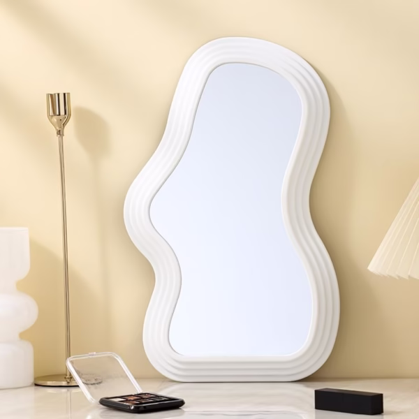 Oglinda de Perete, Flippy, Decorativa, pentru Baie, Dormitor, Sufragerie, Model Minimalist, Forma Asimetrica, 40.3x26 cm, Alb - imagine 4