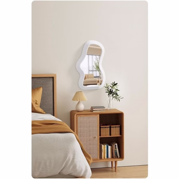 Oglinda de Perete, Flippy, Decorativa, pentru Baie, Dormitor, Sufragerie, Model Minimalist, Forma Asimetrica, 40.3x26 cm, Alb - imagine 5