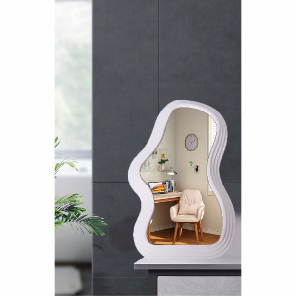 Oglinda de Perete, Flippy, Decorativa, pentru Baie, Dormitor, Sufragerie, Model Minimalist, Forma Asimetrica, 40.3x26 cm, Alb - imagine 7
